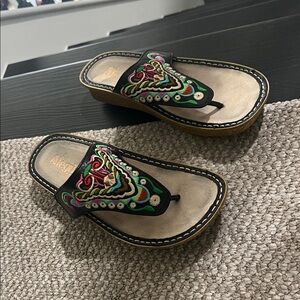 Alegria Women's Black Sandals with Colorful Embroidery